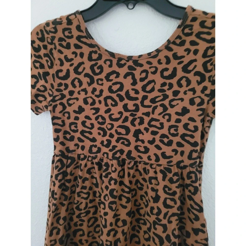 Old Navy Girls Brown Leopard Print Short Sleeve Babydoll Dress Size M 8 #3